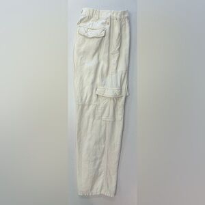 PILCRO Anthropologie Cream Cargo Linen Blend Pant SM